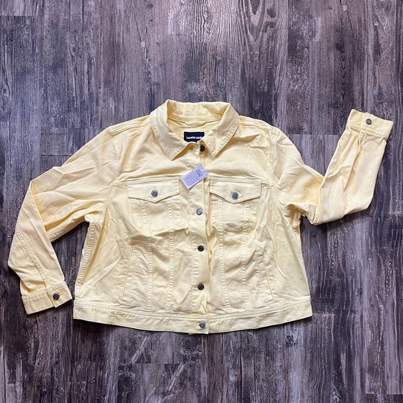 Lands’ End Pastel Yellow Denim Button Up Jacket Women’s Size 1x 16w - 18w NWT - Picture 2 of 9